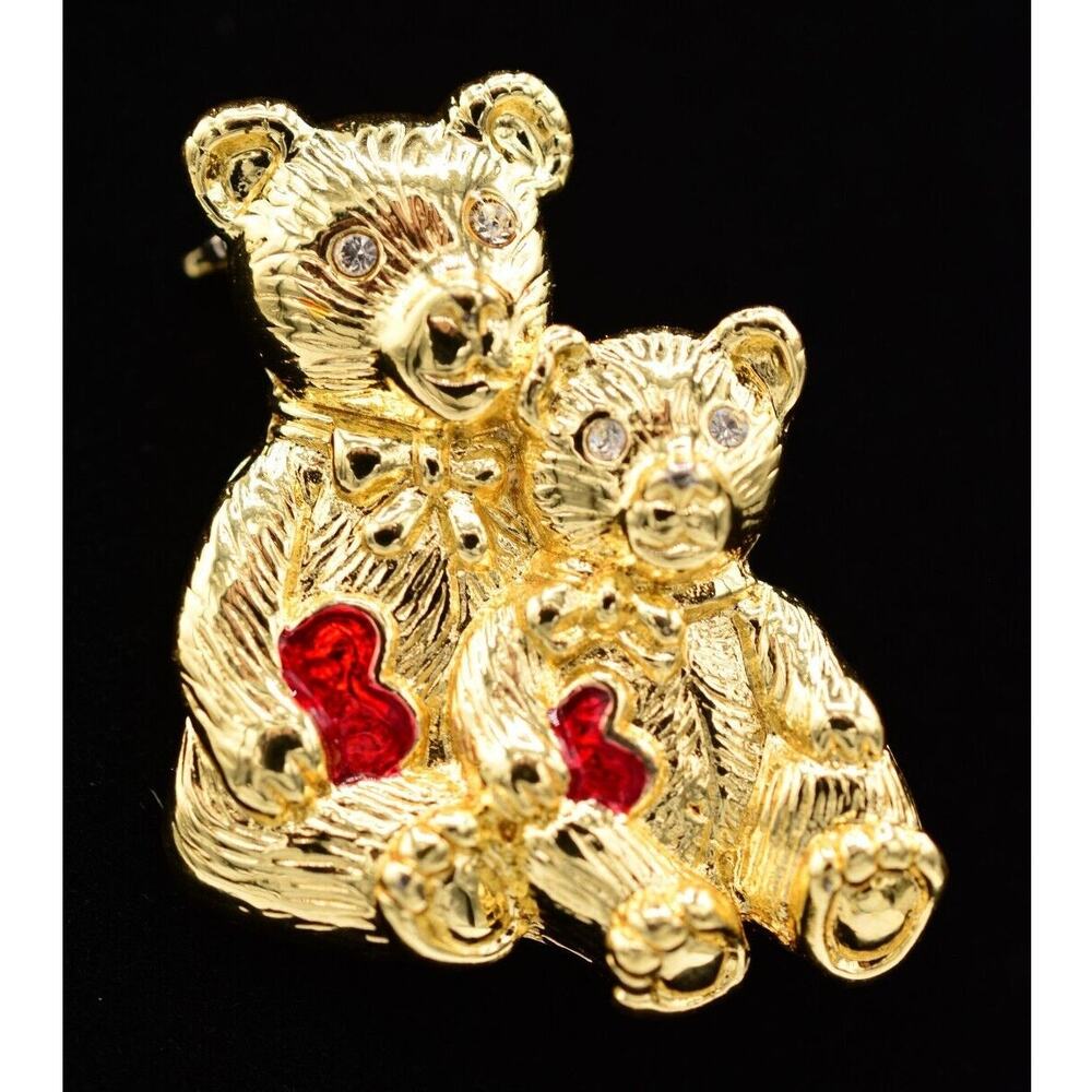 Steinmetz Vintage Teddy Pin Brooch Bear Red Heart Signed SFJ NOS 1980s BinAJ